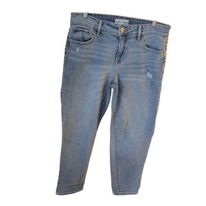 Knox Rose Jeans Womens Size 6 Blue Crop Embroidery Sides Boho Artsy Casual